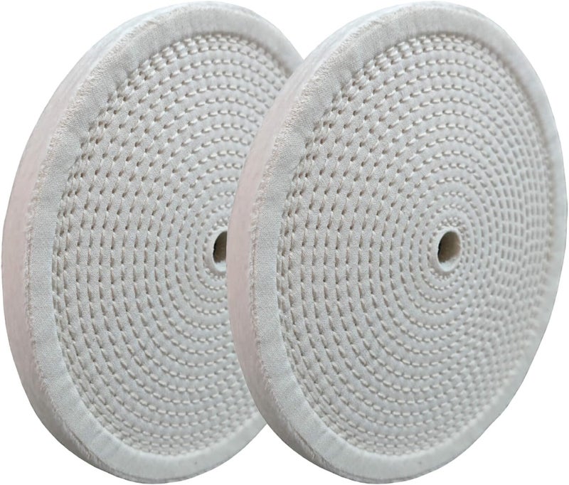 PR PURUI PURUI 2PC 8 Inch Polishing Buffing Wheels for Bench Grinder Spiral Sewn with 5/8" Arbor Hole and 1/2" Thickness White Cotton for Final Finishing on All Metals - Image 1